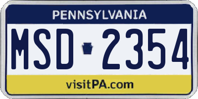 PA license plate MSD2354