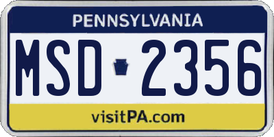 PA license plate MSD2356
