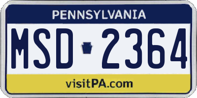 PA license plate MSD2364