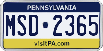 PA license plate MSD2365