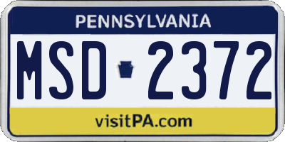PA license plate MSD2372