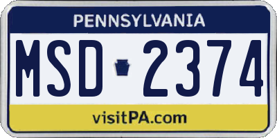 PA license plate MSD2374