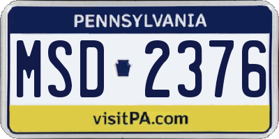 PA license plate MSD2376