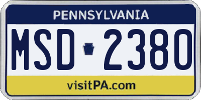 PA license plate MSD2380