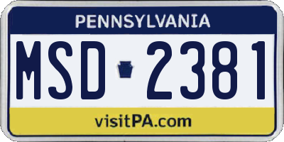 PA license plate MSD2381