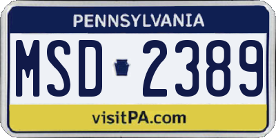 PA license plate MSD2389