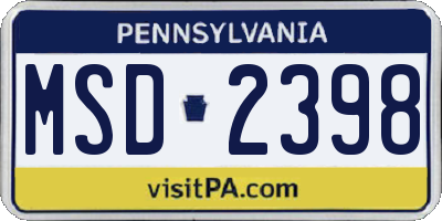 PA license plate MSD2398
