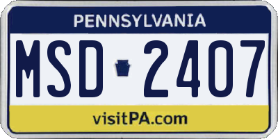 PA license plate MSD2407
