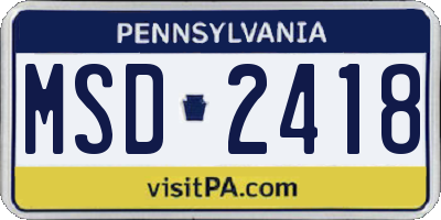 PA license plate MSD2418