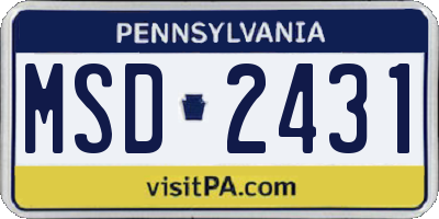 PA license plate MSD2431
