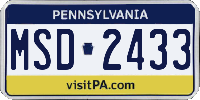 PA license plate MSD2433