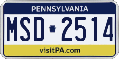 PA license plate MSD2514