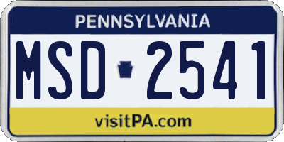 PA license plate MSD2541