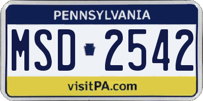 PA license plate MSD2542