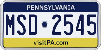 PA license plate MSD2545