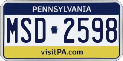 PA license plate MSD2598