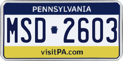 PA license plate MSD2603
