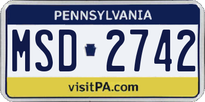 PA license plate MSD2742