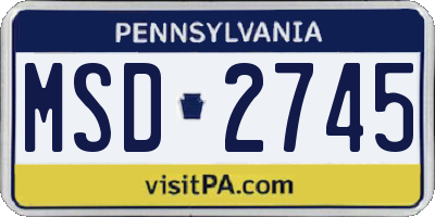 PA license plate MSD2745