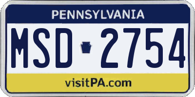 PA license plate MSD2754