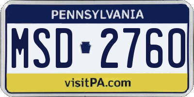 PA license plate MSD2760