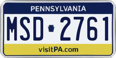 PA license plate MSD2761