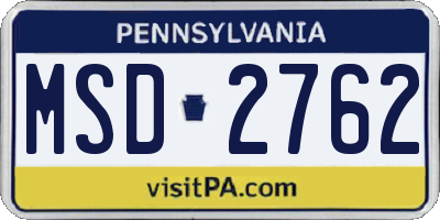 PA license plate MSD2762