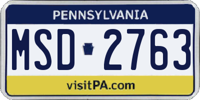 PA license plate MSD2763