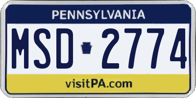 PA license plate MSD2774