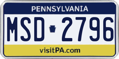 PA license plate MSD2796