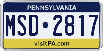 PA license plate MSD2817
