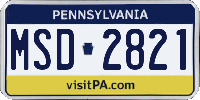 PA license plate MSD2821