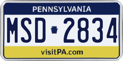 PA license plate MSD2834