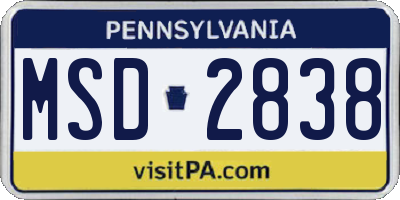 PA license plate MSD2838