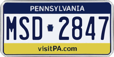 PA license plate MSD2847