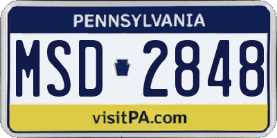 PA license plate MSD2848