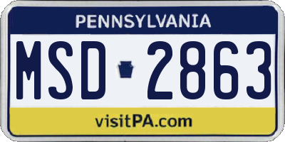 PA license plate MSD2863