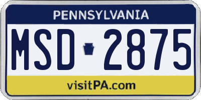 PA license plate MSD2875