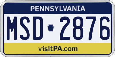 PA license plate MSD2876