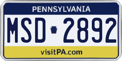 PA license plate MSD2892