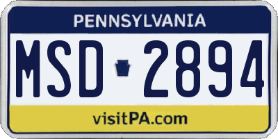 PA license plate MSD2894