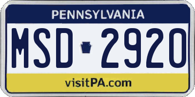PA license plate MSD2920