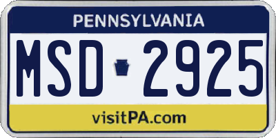 PA license plate MSD2925