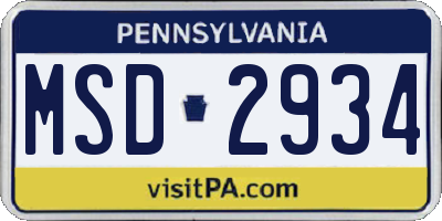 PA license plate MSD2934