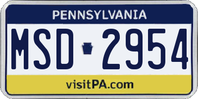 PA license plate MSD2954