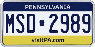 PA license plate MSD2989