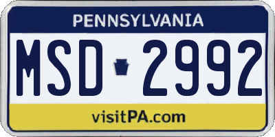 PA license plate MSD2992