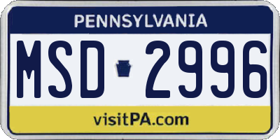 PA license plate MSD2996