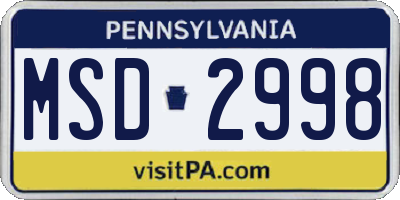 PA license plate MSD2998