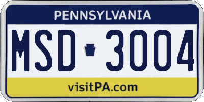 PA license plate MSD3004
